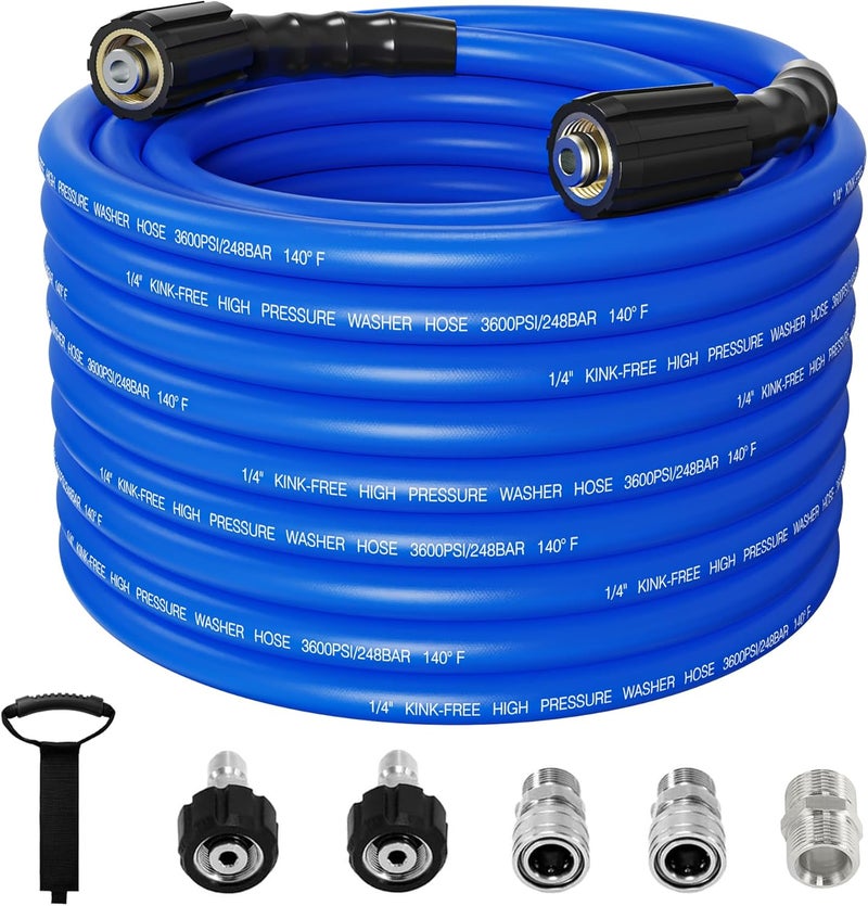 ClearRush Pressure Washer Hose 100FT 1/4'' Kink Resistant 3600 PSI Power Washer Hose Extension with Leak-Free M22 Female and 3/8" Quick Connection Kit (100FT) - Image 1